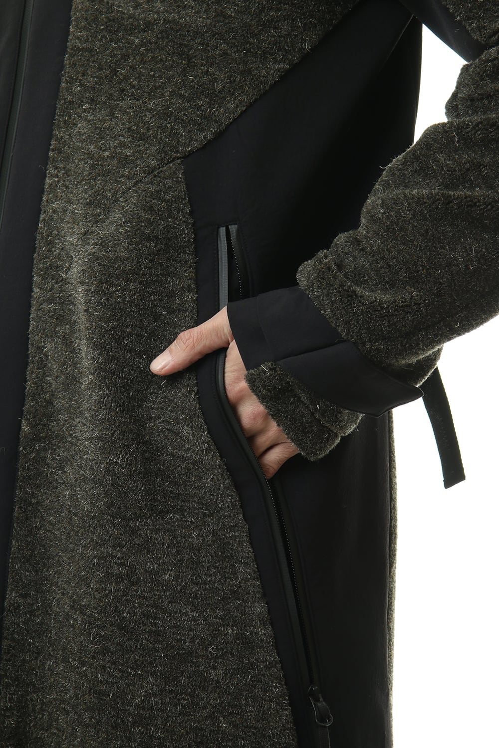 Kenpi wool Boa Hooded Coat Khaki