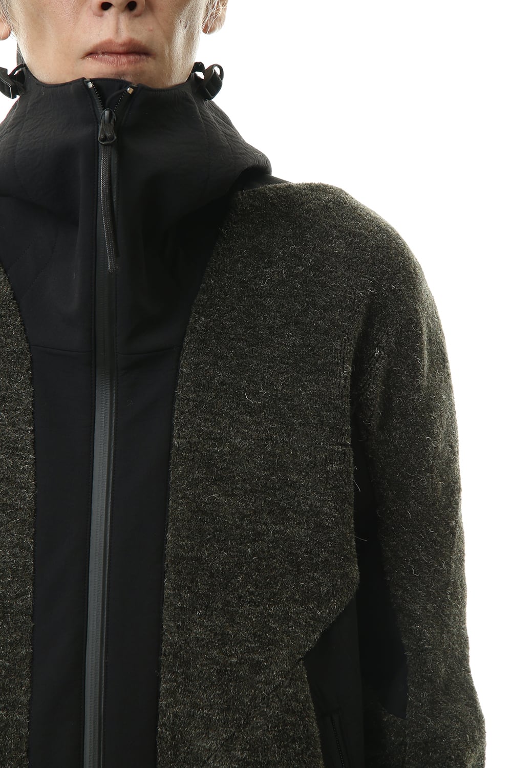 Kenpi wool Boa Hooded Coat Khaki