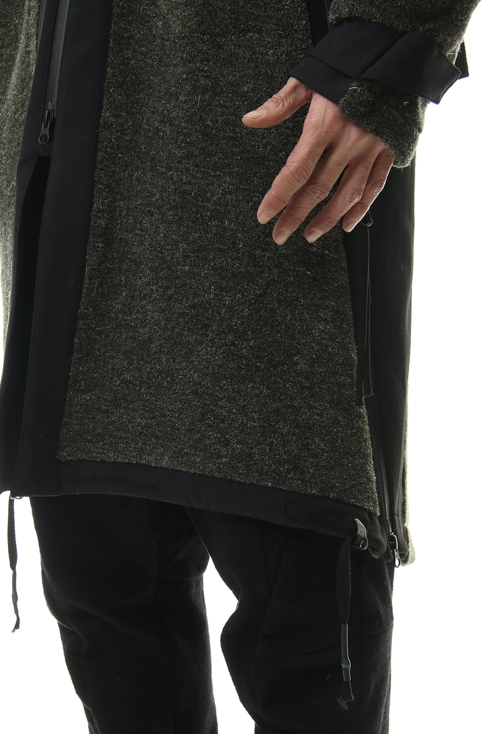 Kenpi wool Boa Hooded Coat Khaki