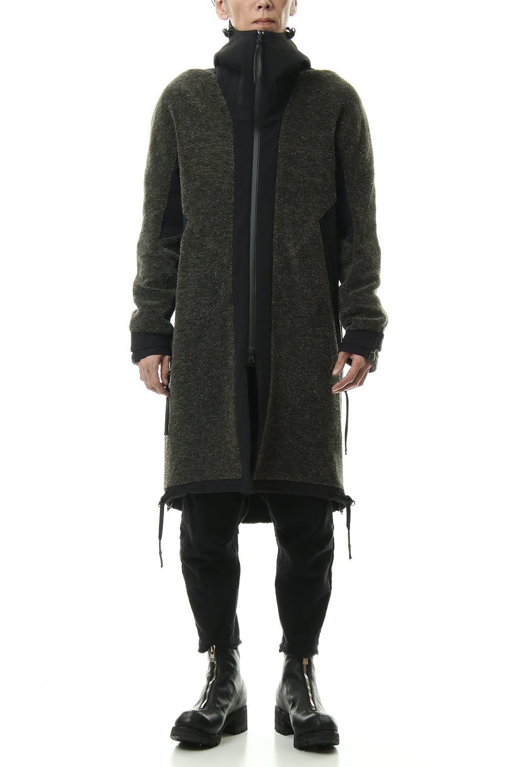 Kenpi wool Boa Hooded Coat Black