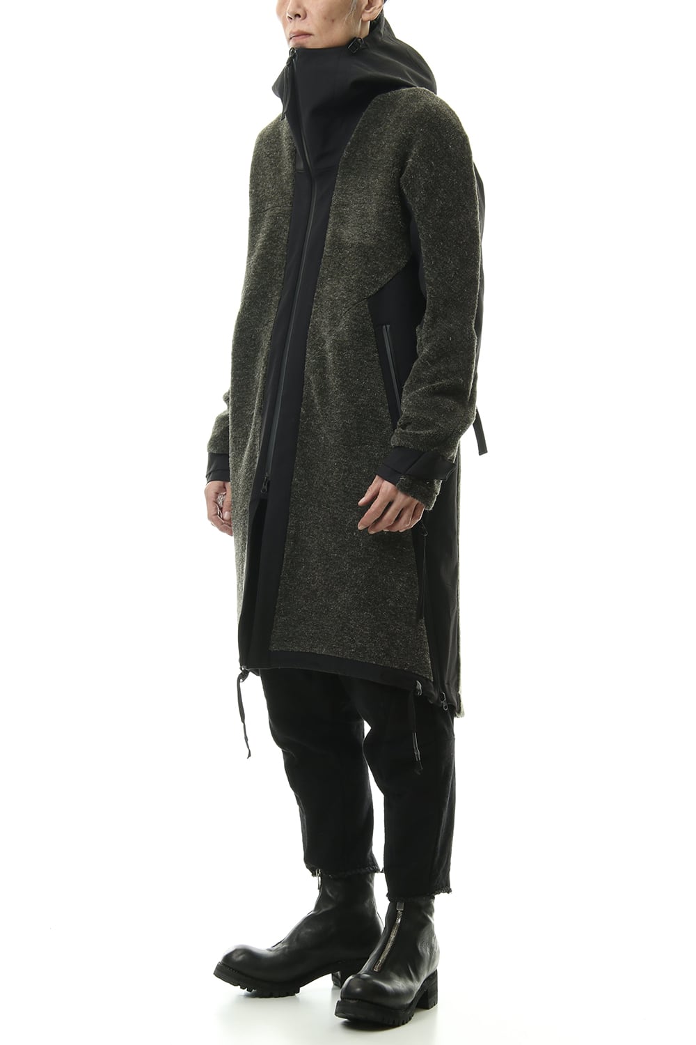 Kenpi wool Boa Hooded Coat Black