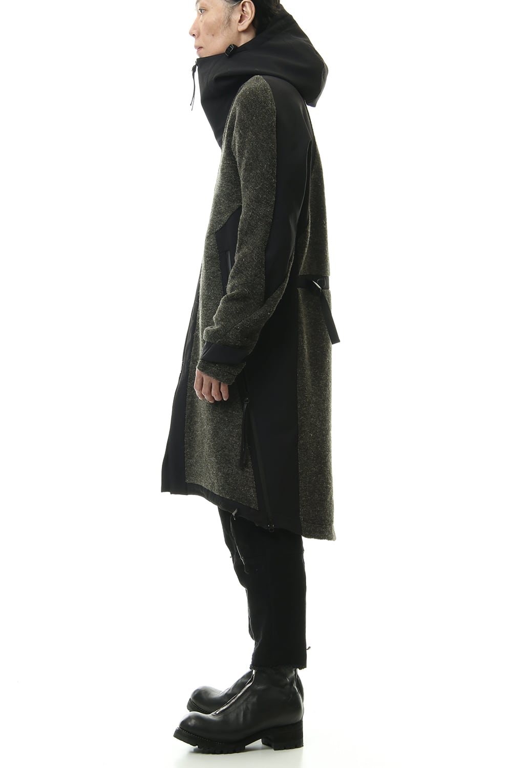 Kenpi wool Boa Hooded Coat Black