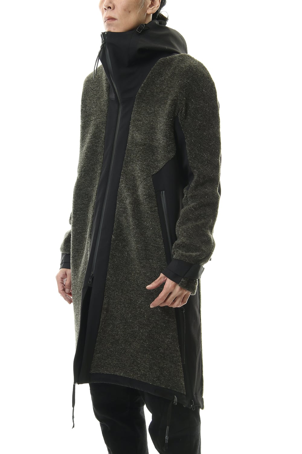 Kenpi wool Boa Hooded Coat Black