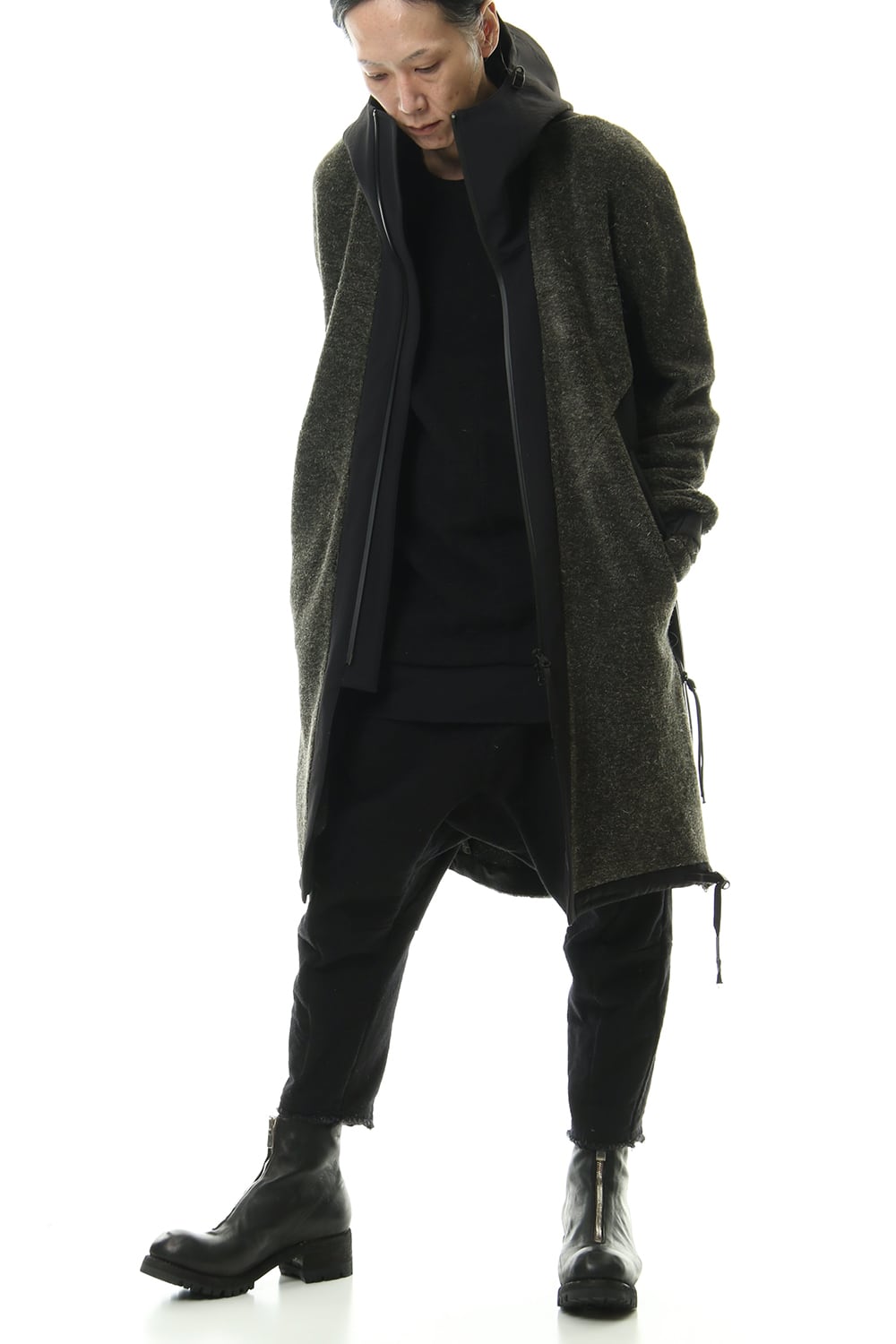 Kenpi wool Boa Hooded Coat Khaki