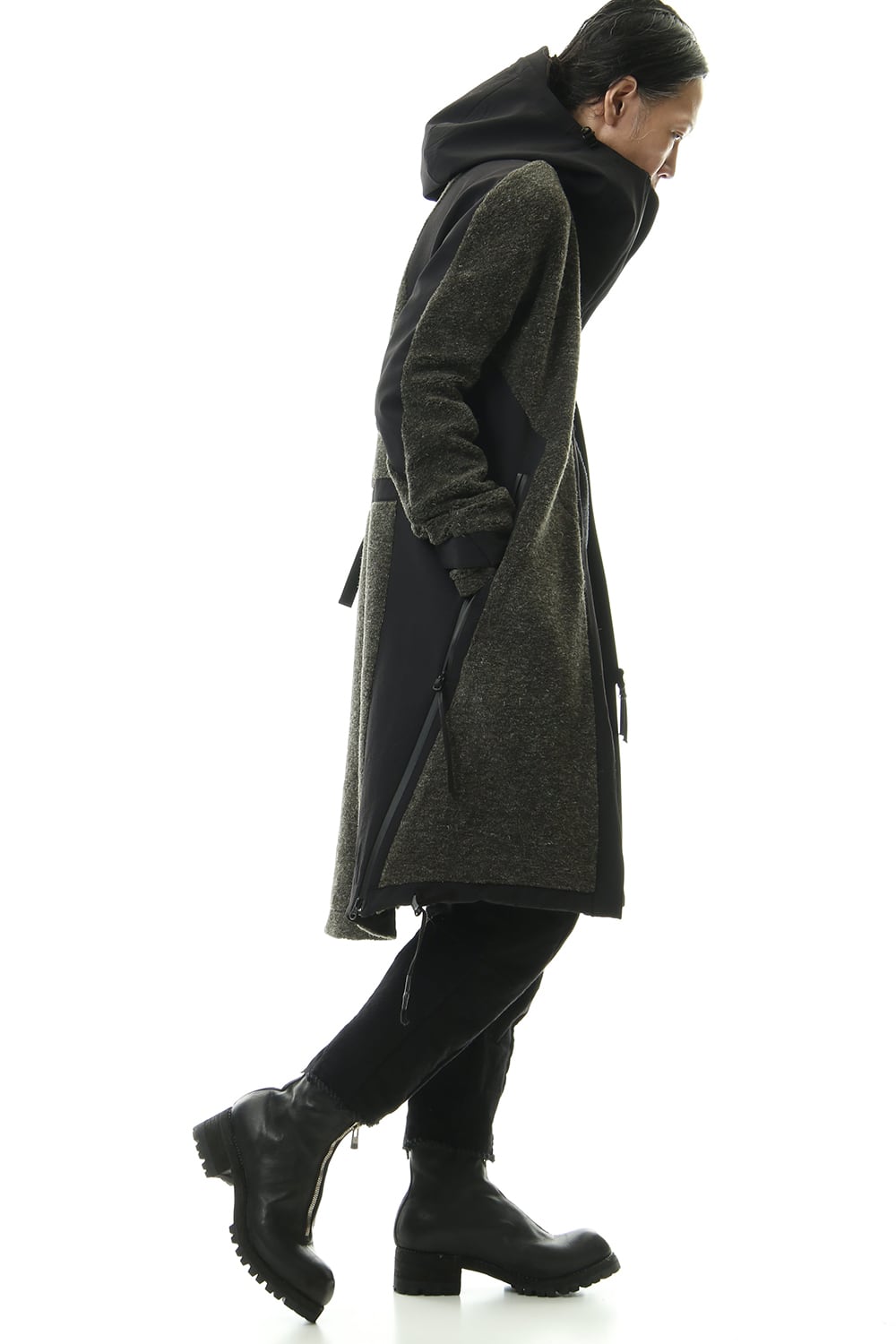 Kenpi wool Boa Hooded Coat Khaki