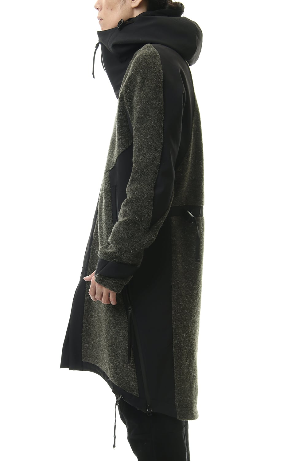 Kenpi wool Boa Hooded Coat Black
