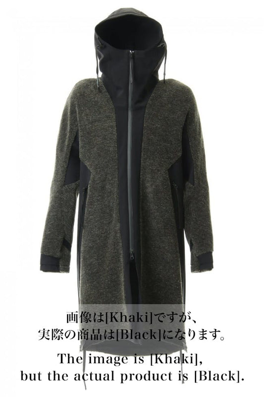 Kenpi wool Boa Hooded Coat Black
