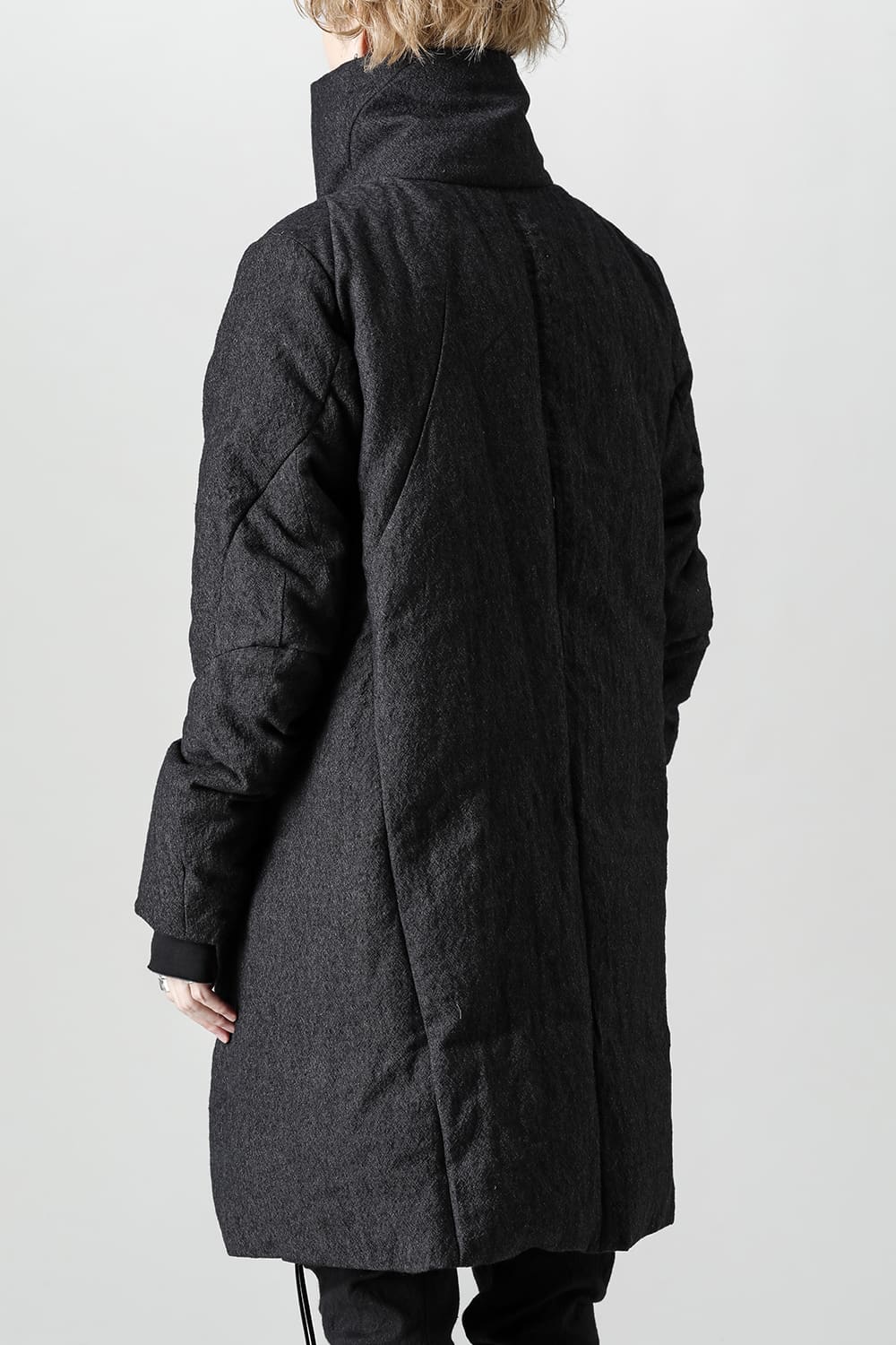 Wool x Linen High-Neck Long Down Coat Black