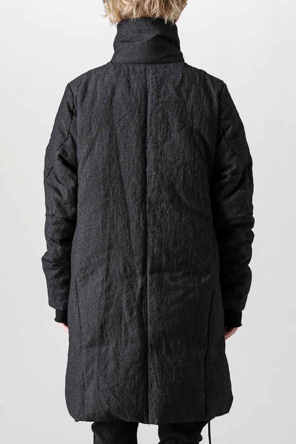 Wool x Linen High-Neck Long Down Coat Black