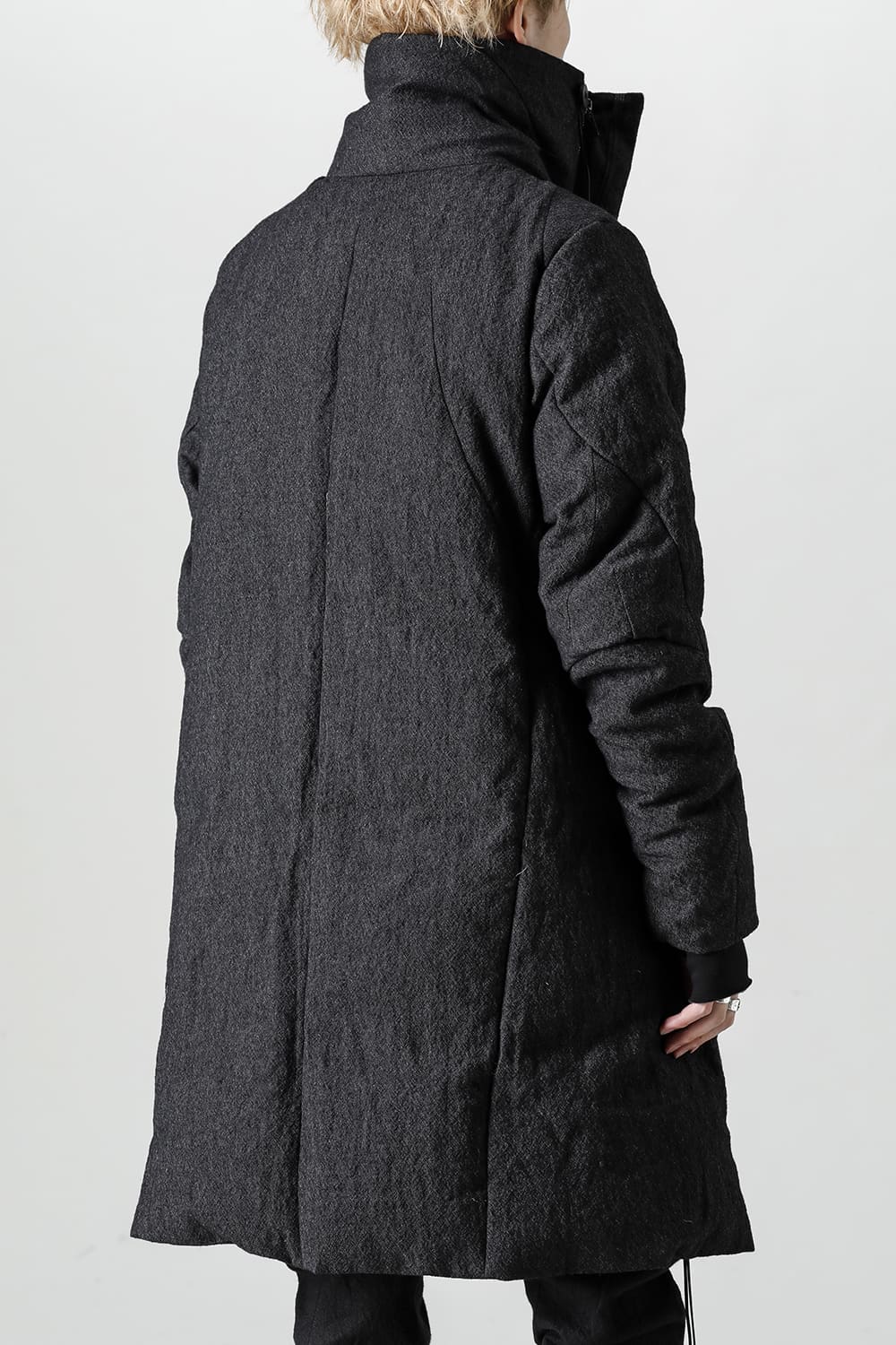 Wool x Linen High-Neck Long Down Coat Black