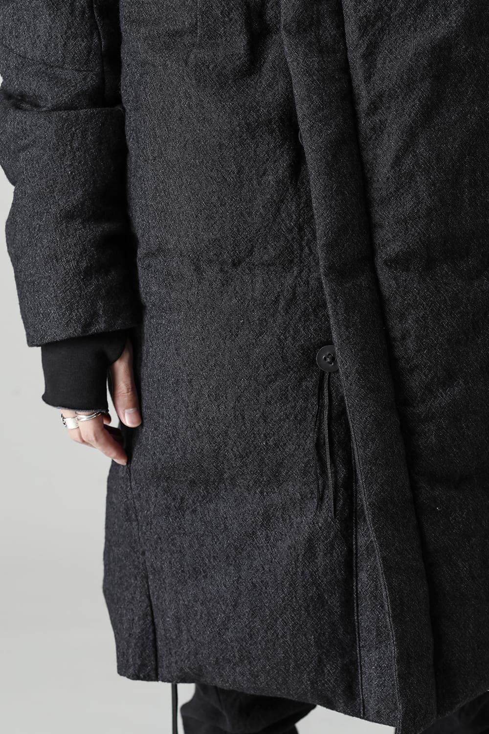 Wool x Linen High-Neck Long Down Coat Black