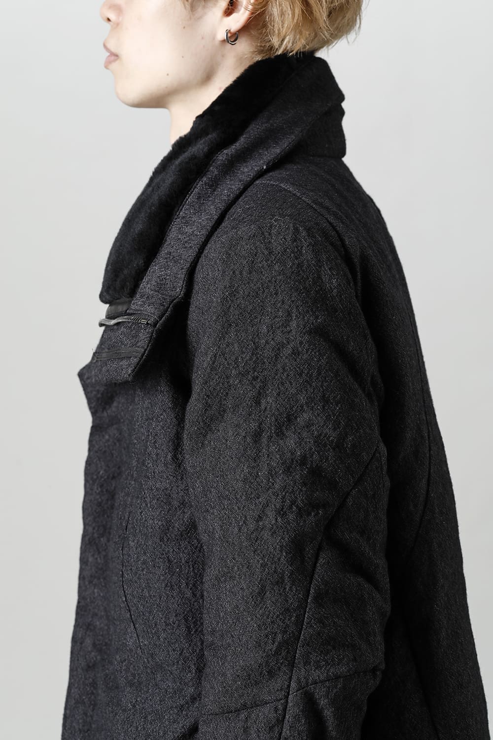 Wool x Linen High-Neck Long Down Coat Black