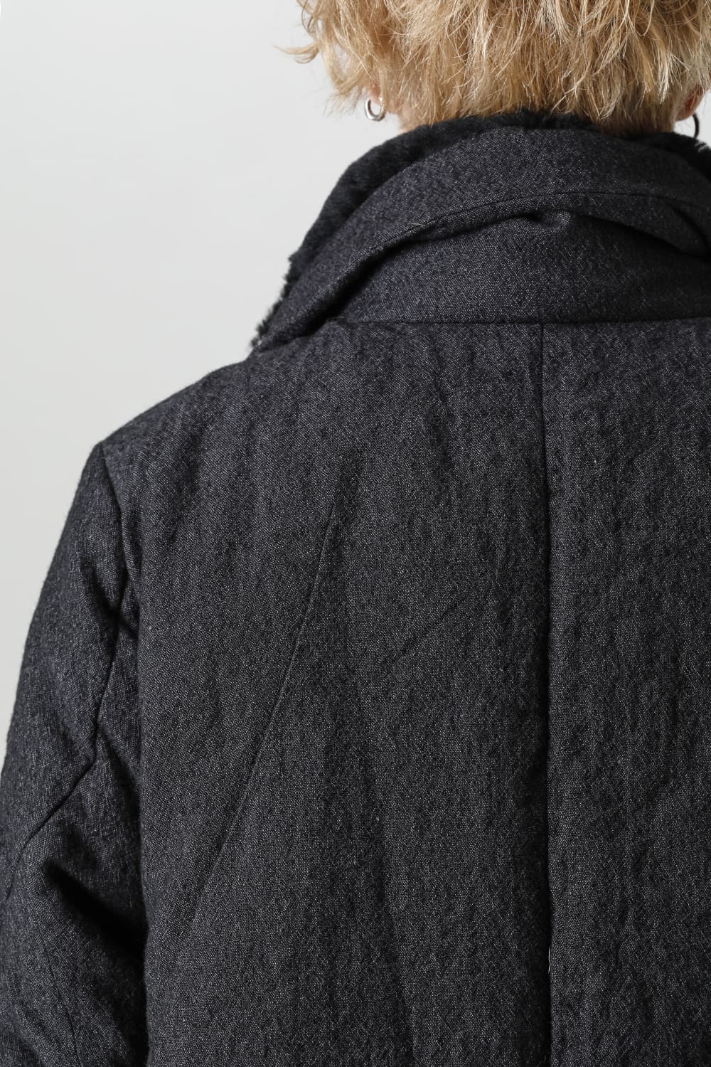 Wool x Linen High-Neck Long Down Coat Black