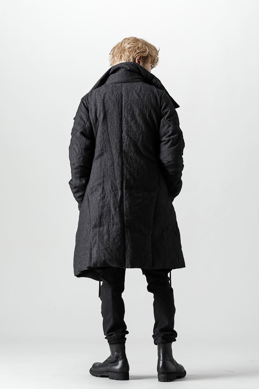 Wool x Linen High-Neck Long Down Coat Black