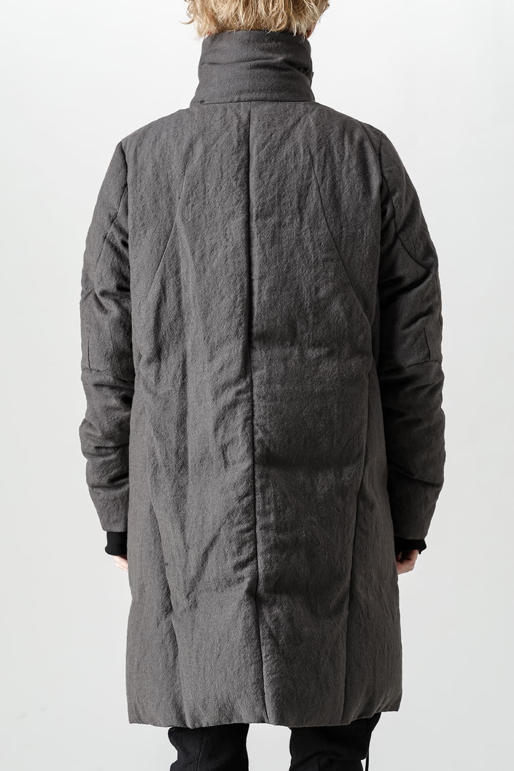 Wool x Linen High-Neck Long Down Coat CHARCOAL