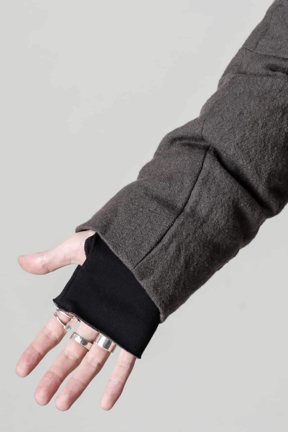 Wool x Linen High-Neck Long Down Coat CHARCOAL