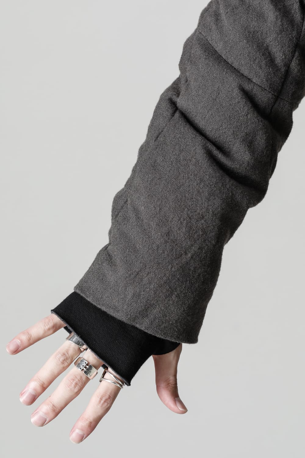 Wool x Linen High-Neck Long Down Coat CHARCOAL