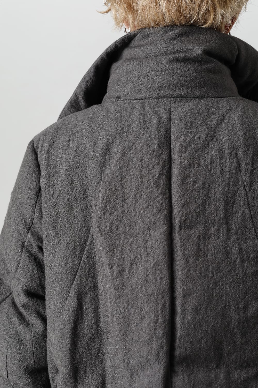 Wool x Linen High-Neck Long Down Coat CHARCOAL