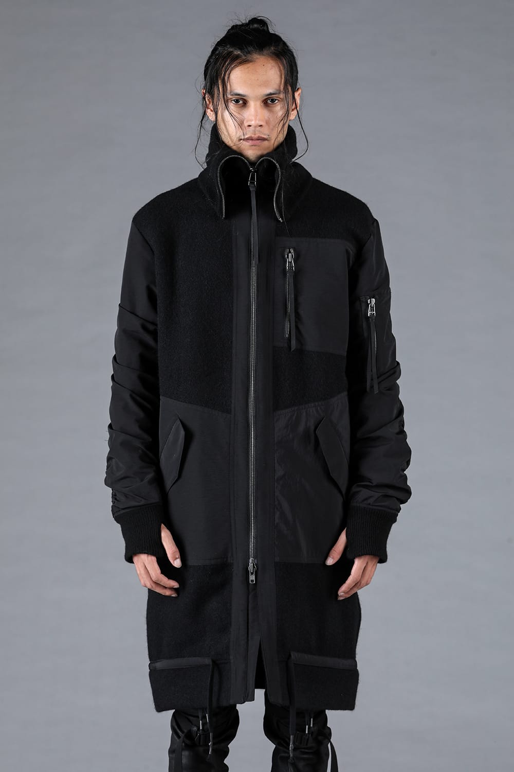 Harris Tweed Rib High Neck Long Blouson