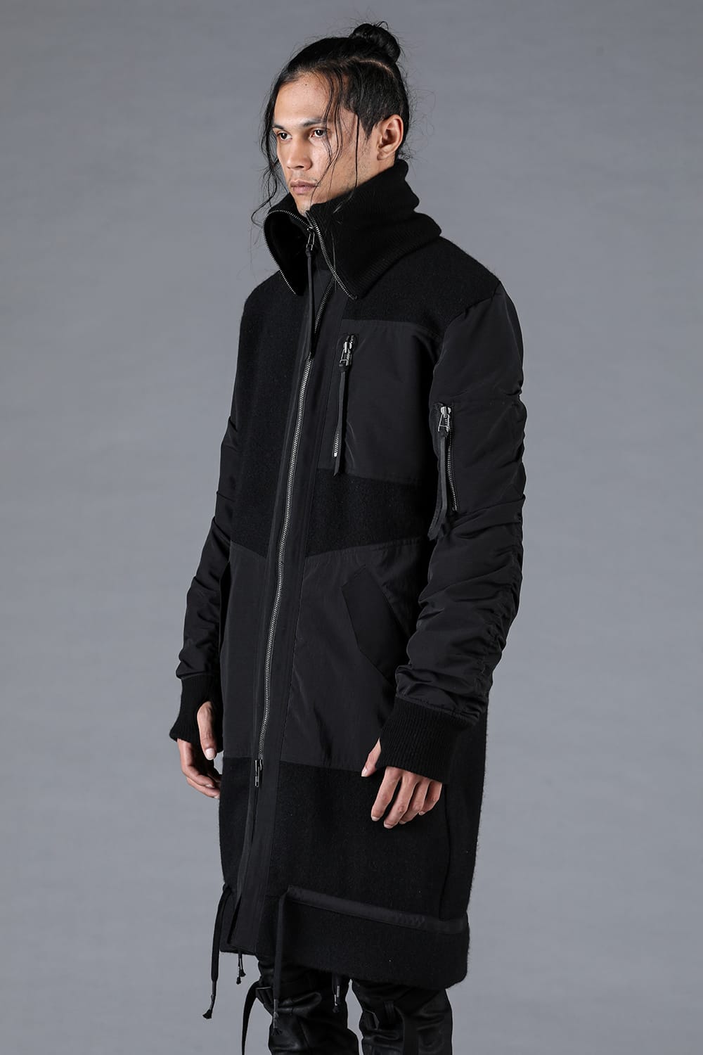 Harris Tweed Rib High Neck Long Blouson