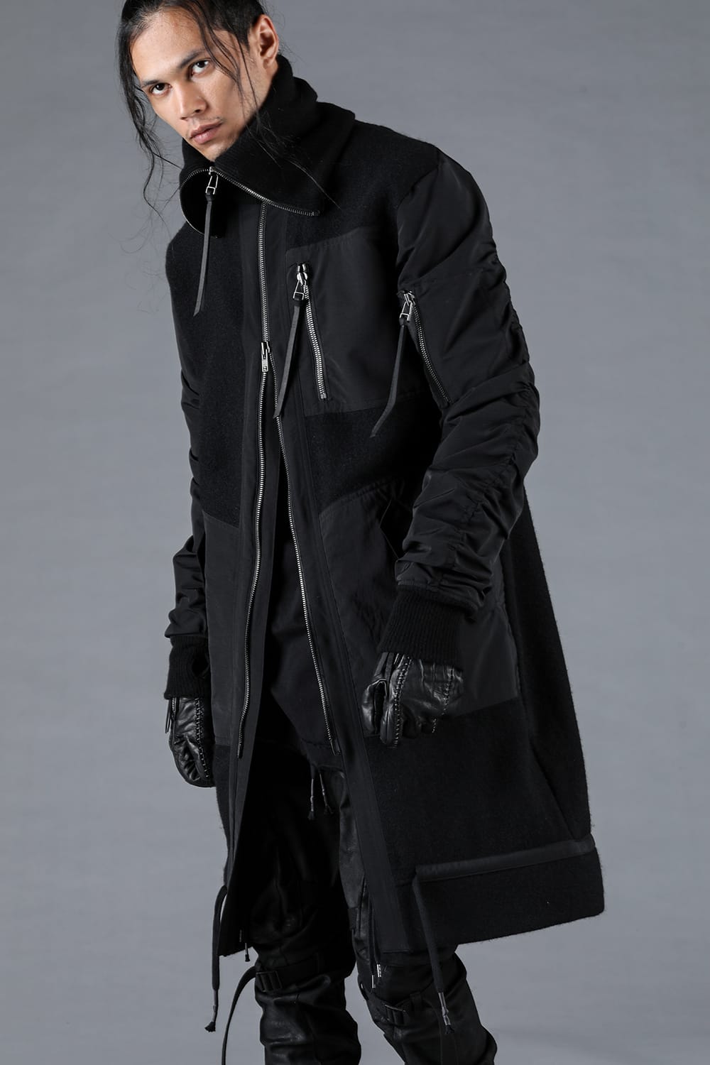 Harris Tweed Rib High Neck Long Blouson