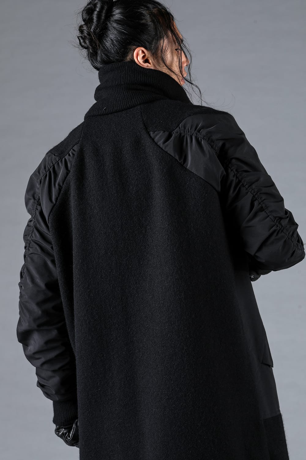 Harris Tweed Rib High Neck Long Blouson