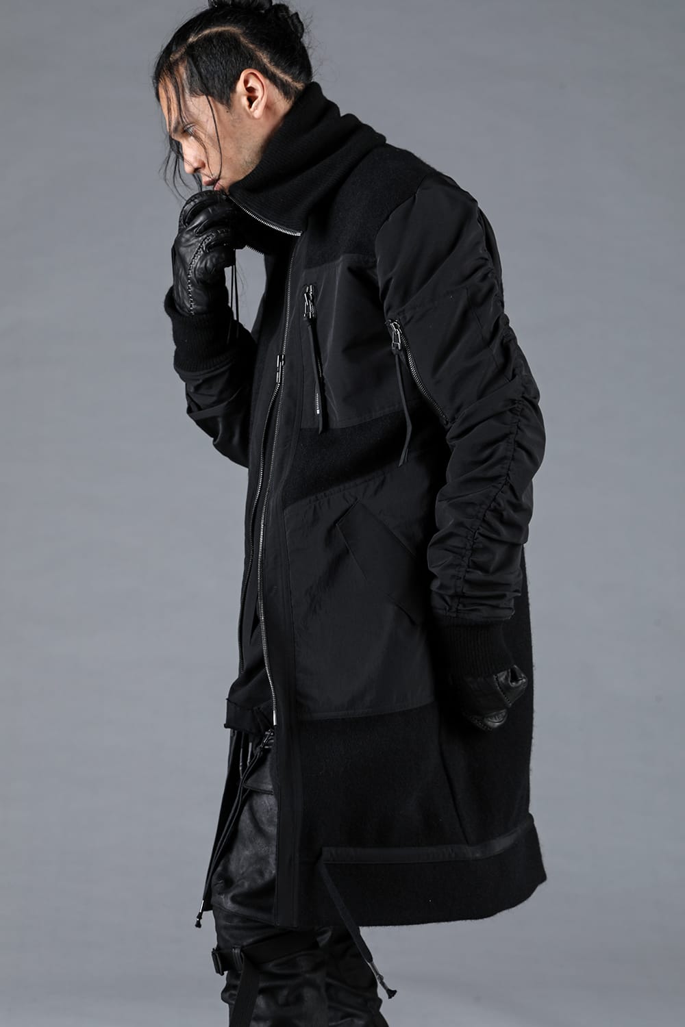 Harris Tweed Rib High Neck Long Blouson