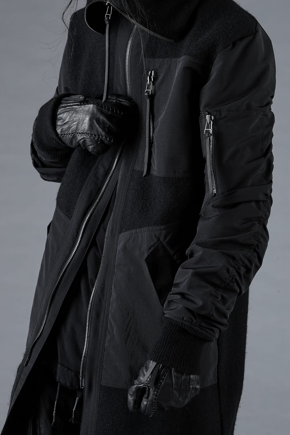 Harris Tweed Rib High Neck Long Blouson