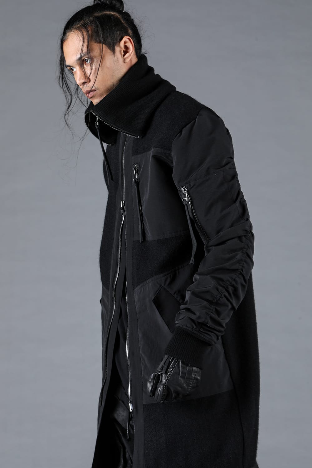 Harris Tweed Rib High Neck Long Blouson