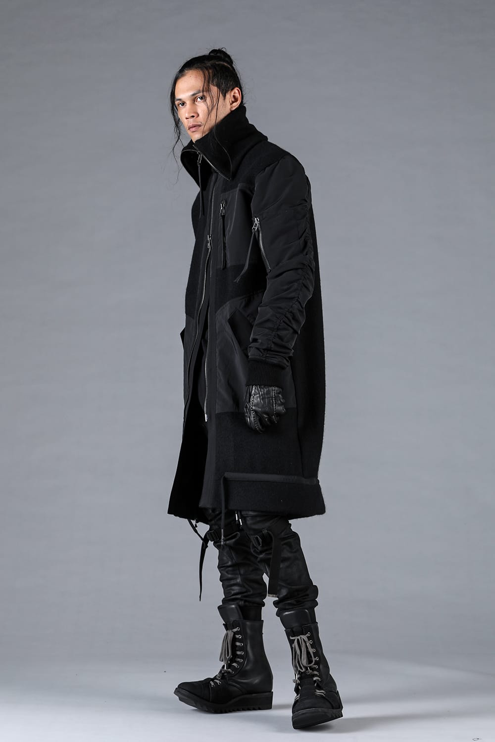 Harris Tweed Rib High Neck Long Blouson