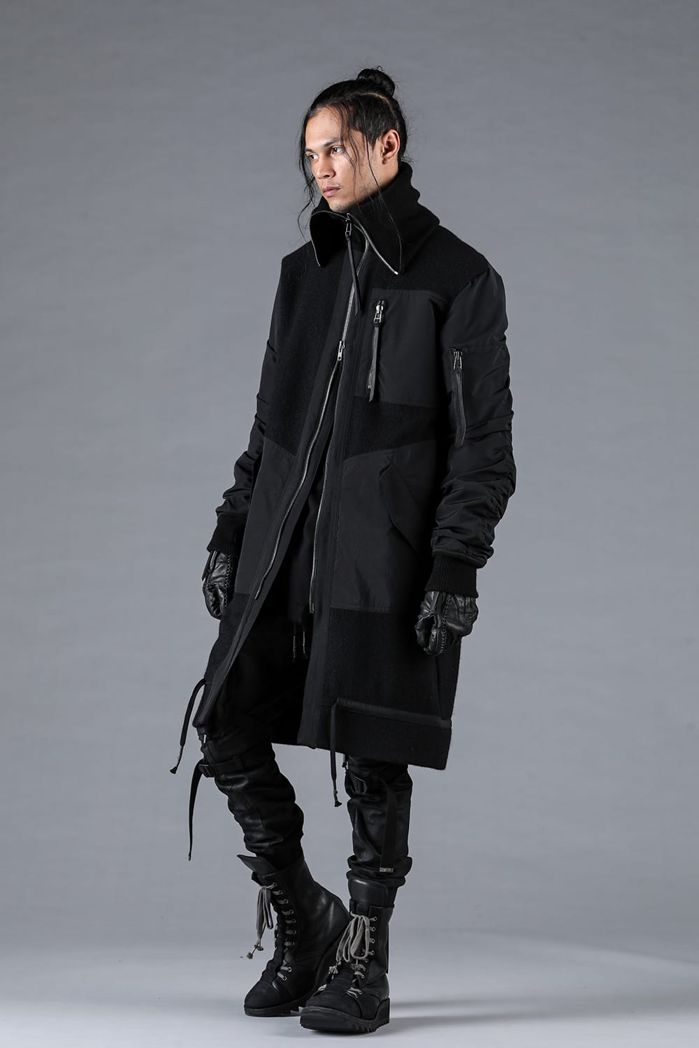 Harris Tweed Rib High Neck Long Blouson