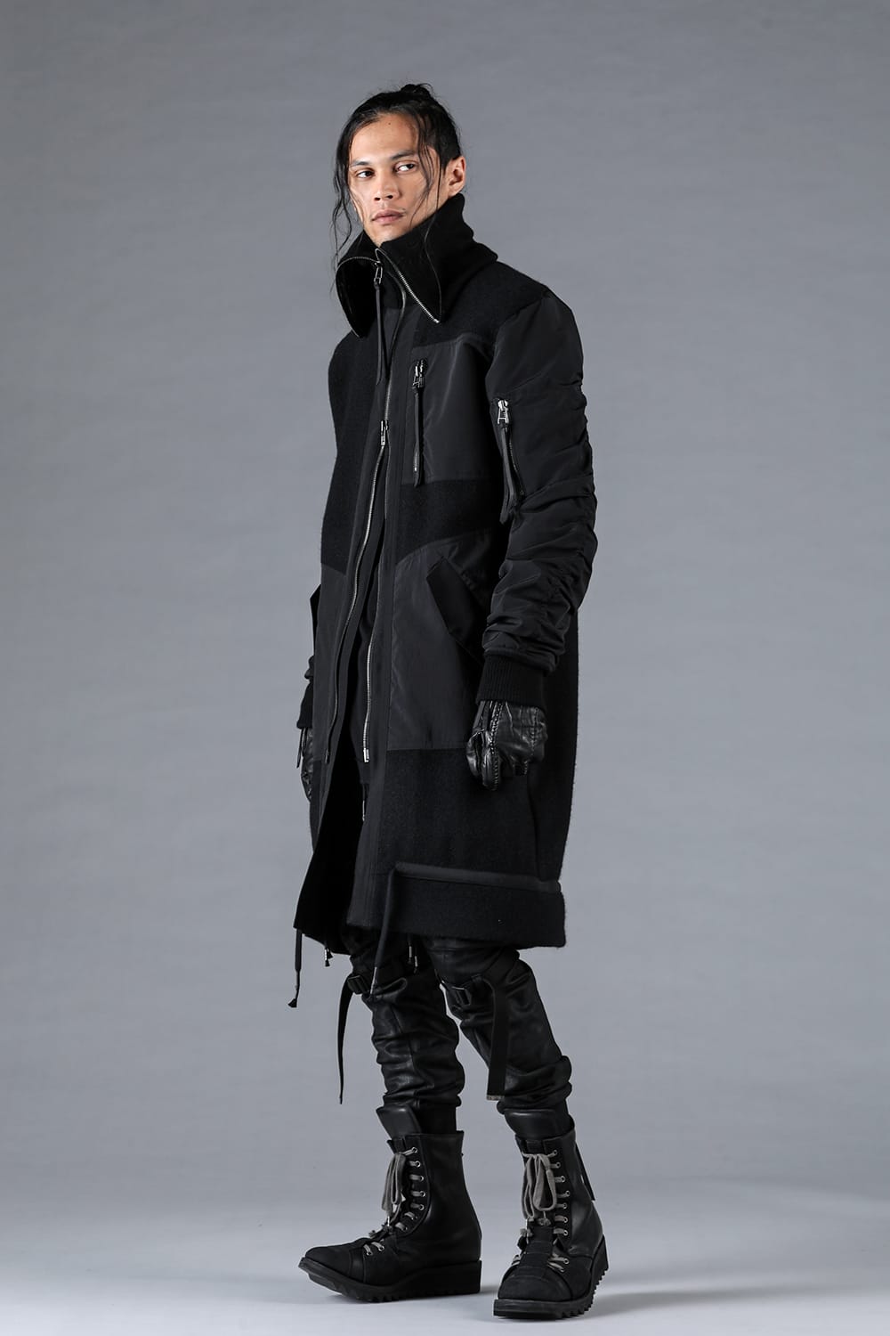 Harris Tweed Rib High Neck Long Blouson