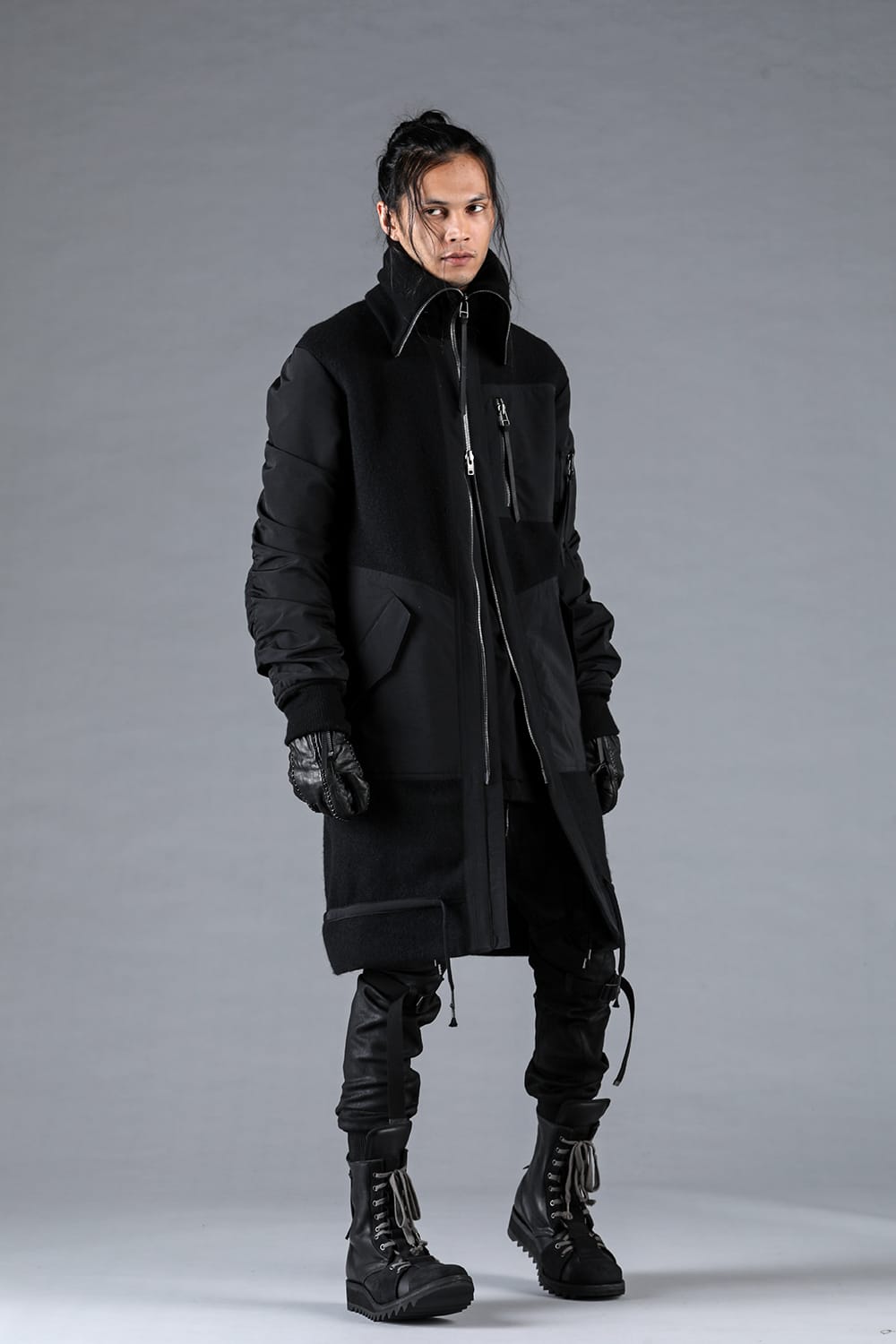 Harris Tweed Rib High Neck Long Blouson