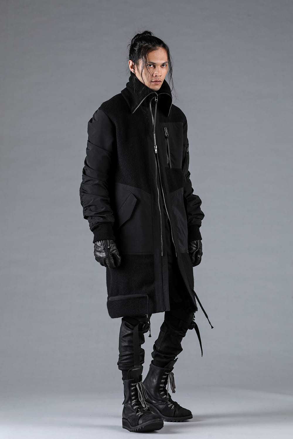 Harris Tweed Rib High Neck Long Blouson