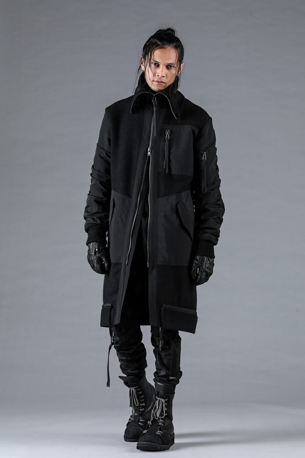 Harris Tweed Rib High Neck Long Blouson