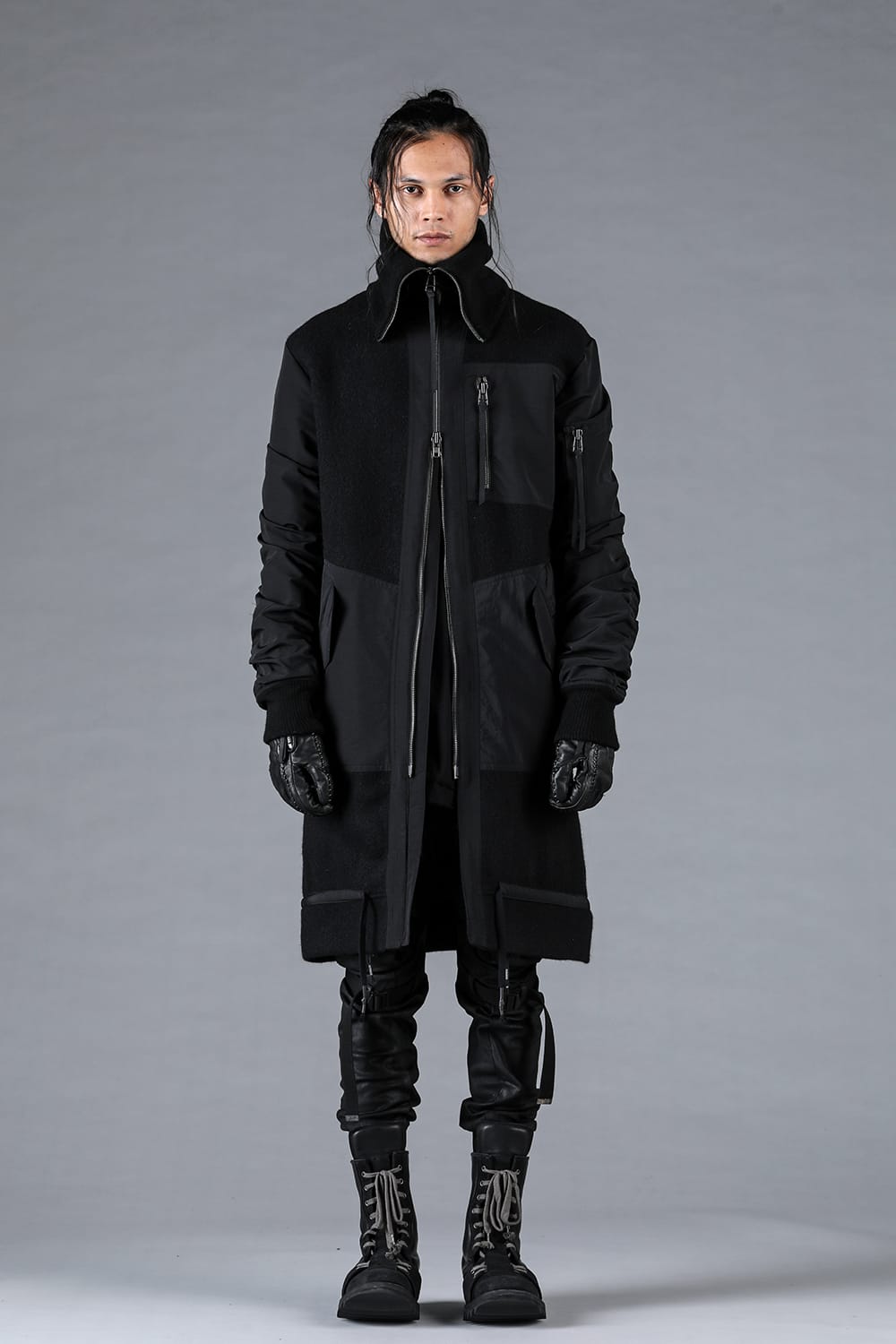 Harris Tweed Rib High Neck Long Blouson