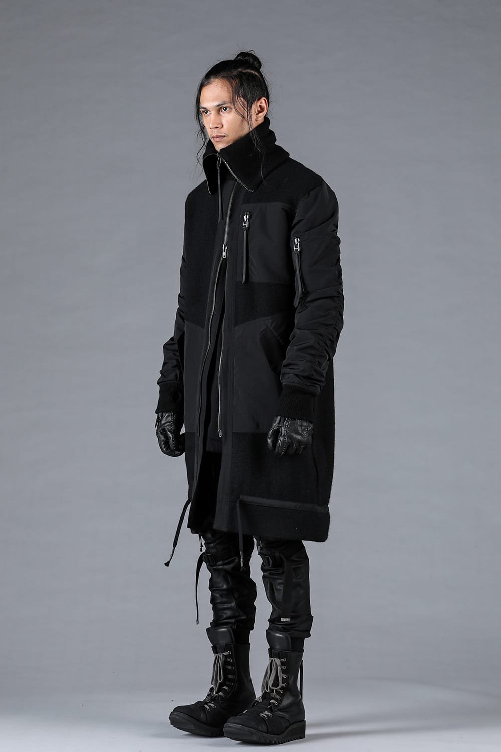 Harris Tweed Rib High Neck Long Blouson