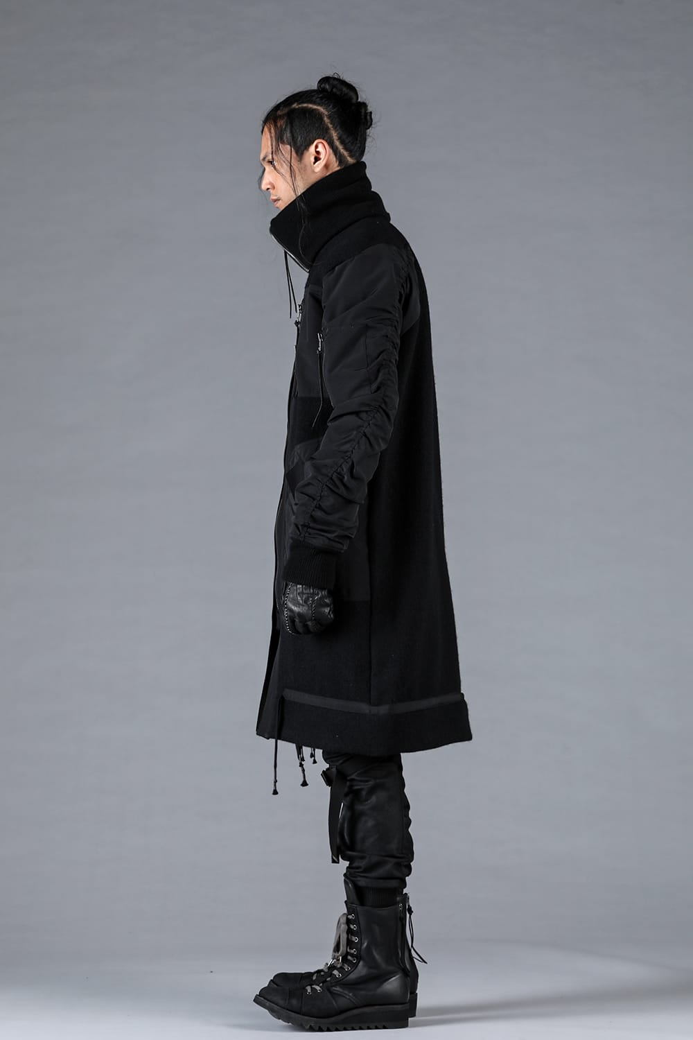 Harris Tweed Rib High Neck Long Blouson