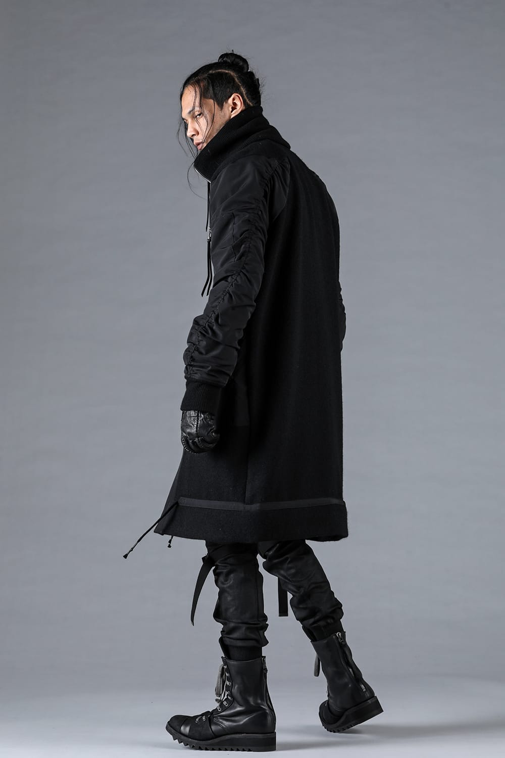 Harris Tweed Rib High Neck Long Blouson