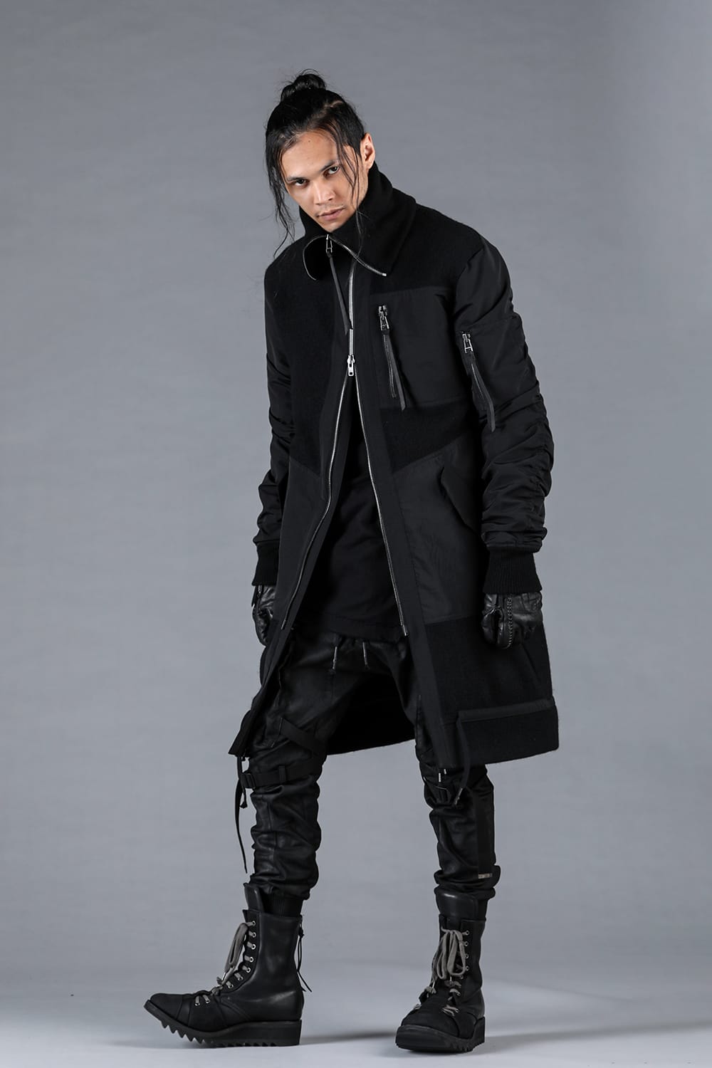 Harris Tweed Rib High Neck Long Blouson