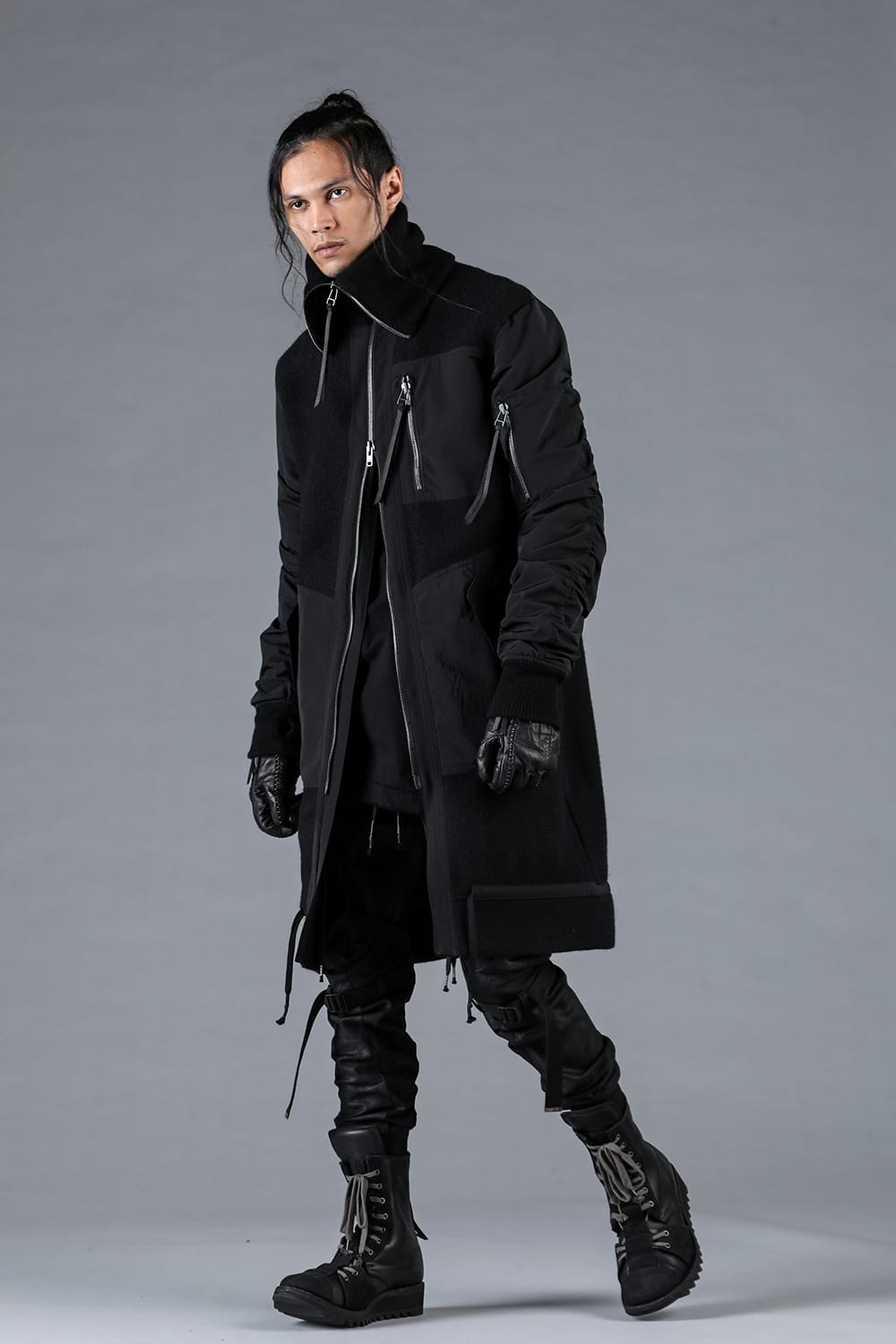 Harris Tweed Rib High Neck Long Blouson