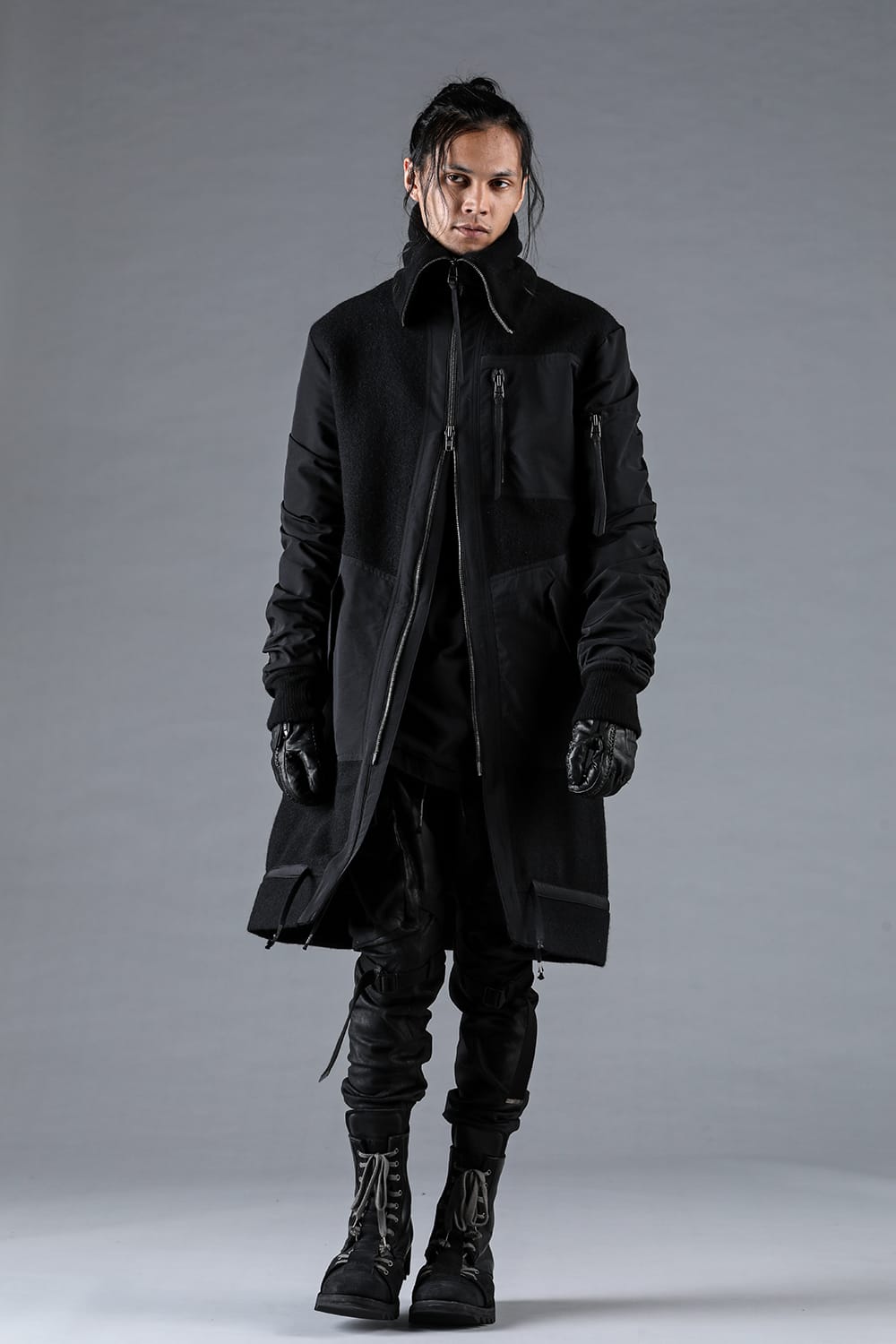 Harris Tweed Rib High Neck Long Blouson