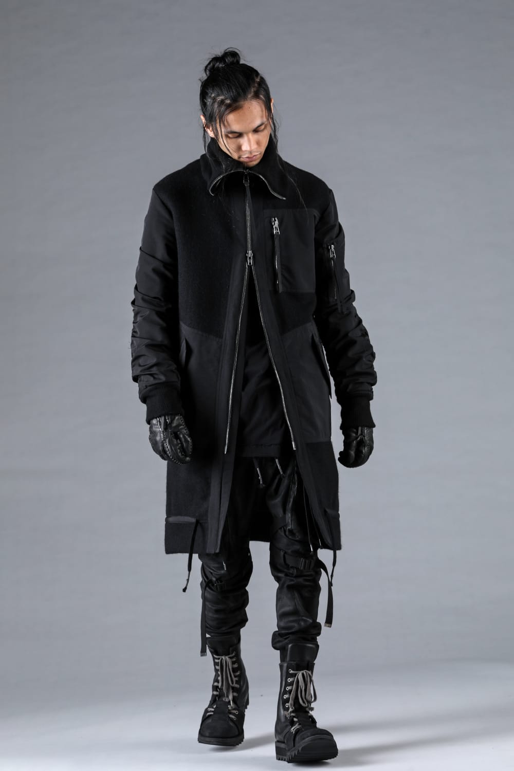 Harris Tweed Rib High Neck Long Blouson