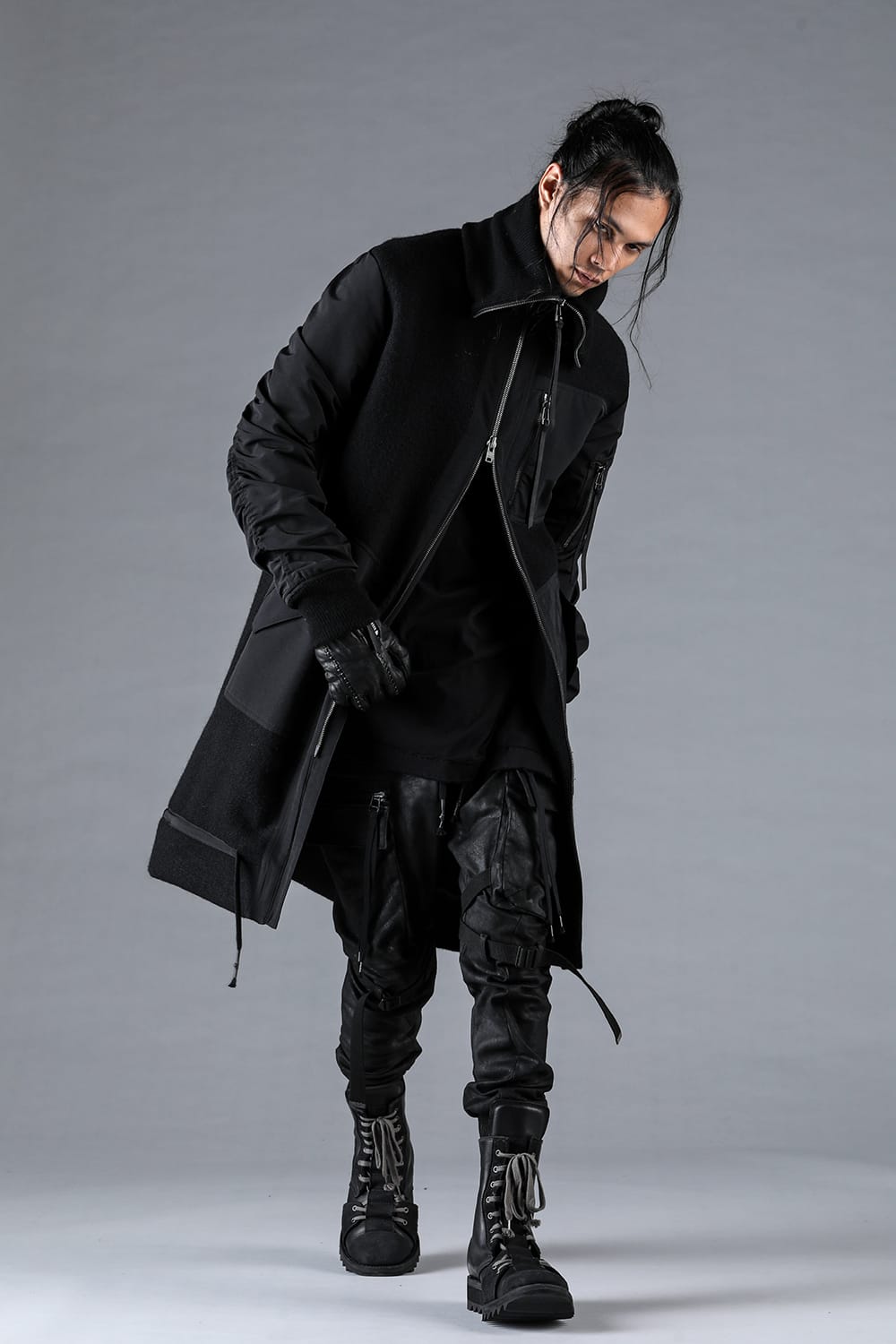 Harris Tweed Rib High Neck Long Blouson