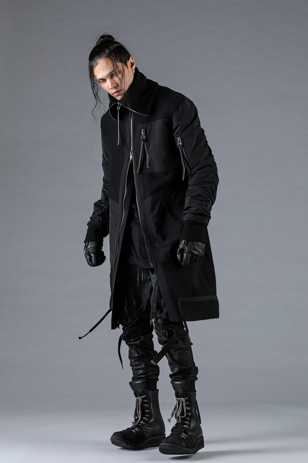 Harris Tweed Rib High Neck Long Blouson