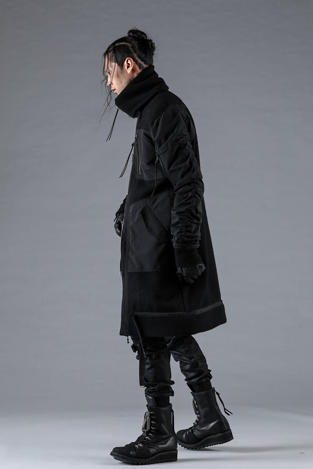 Harris Tweed Rib High Neck Long Blouson