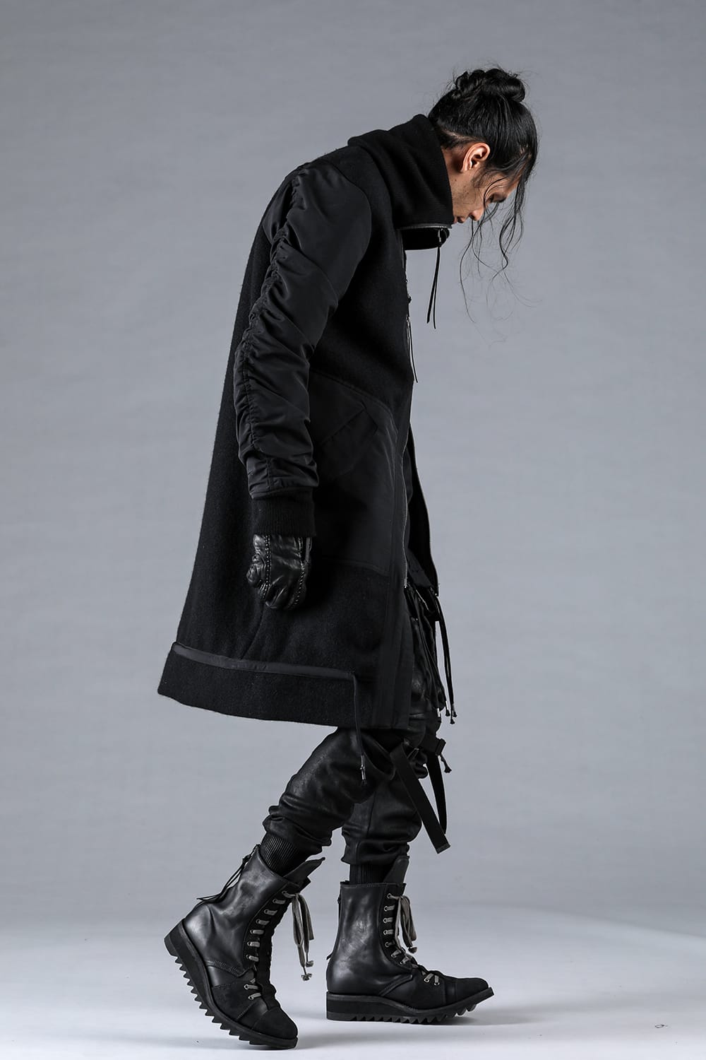 Harris Tweed Rib High Neck Long Blouson