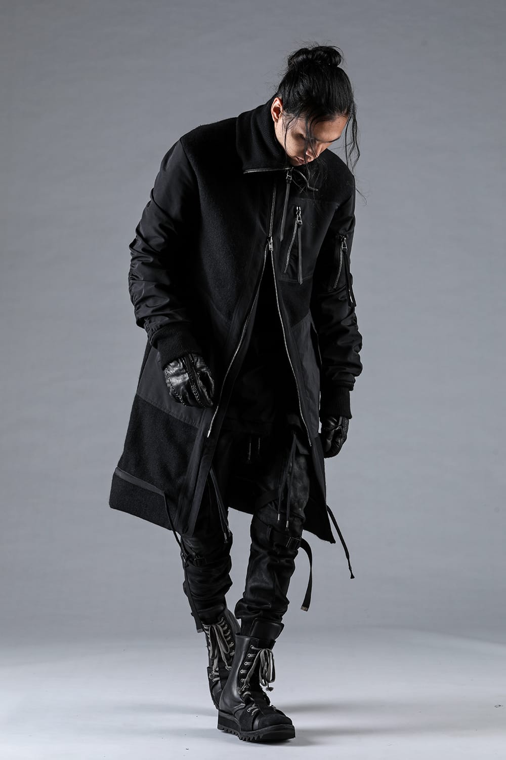 Harris Tweed Rib High Neck Long Blouson