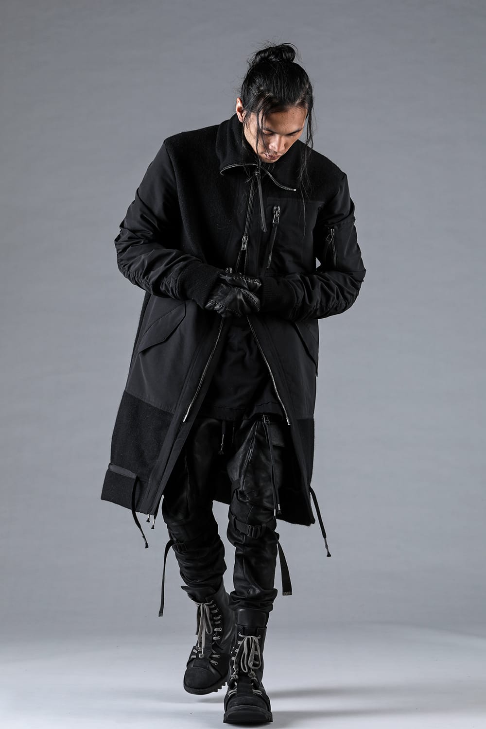 Harris Tweed Rib High Neck Long Blouson