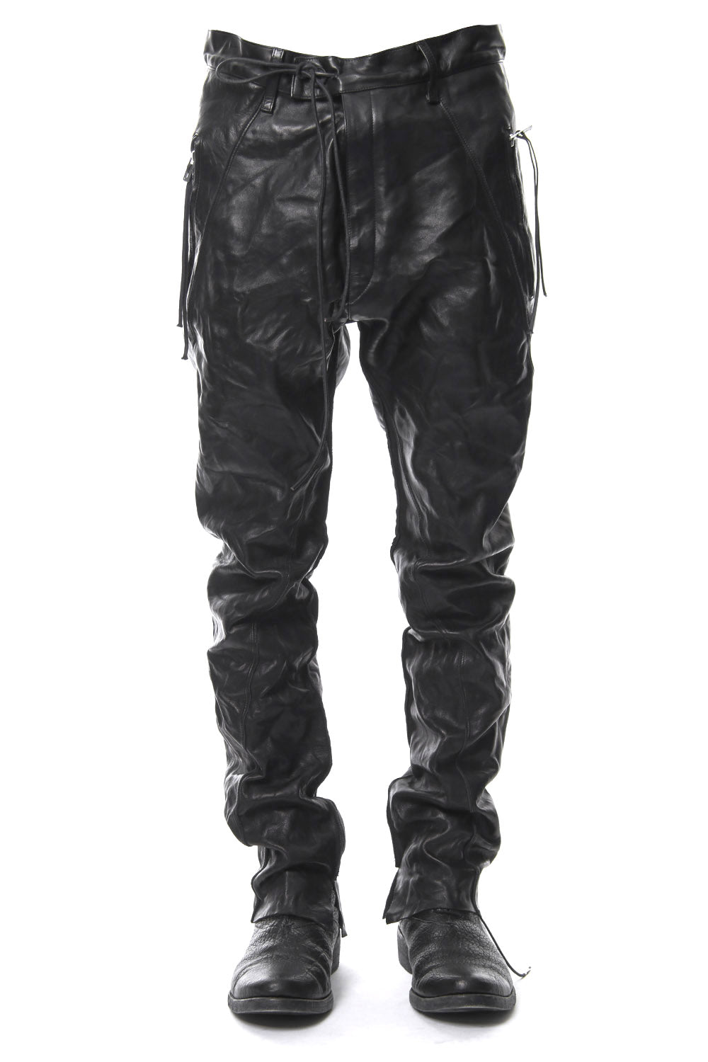 Washable bonding leather drop crotch pants